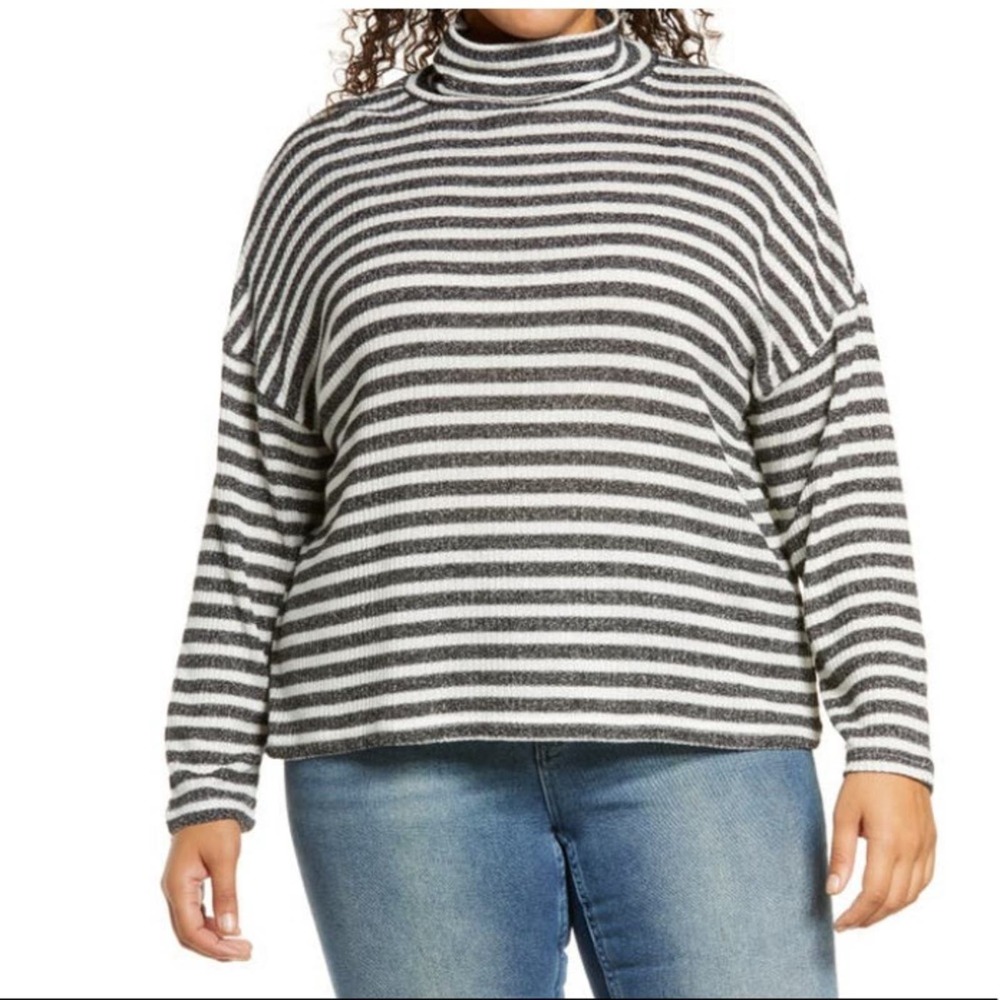 Sanctuary Nikolai Pullover In Metallic Black/ Milk Stripe Size 3X